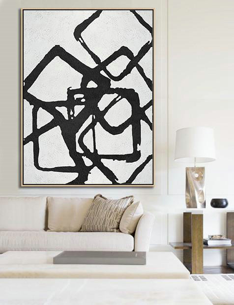 Acrylic Painting On Canvas,Black And White Geometric Art Minimal Painting On Canvas - Acrylic Minimailist Painting